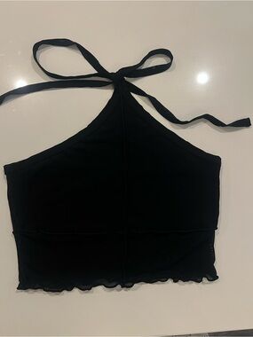 Princess Polly Black Halter Tie-Back Crop Top